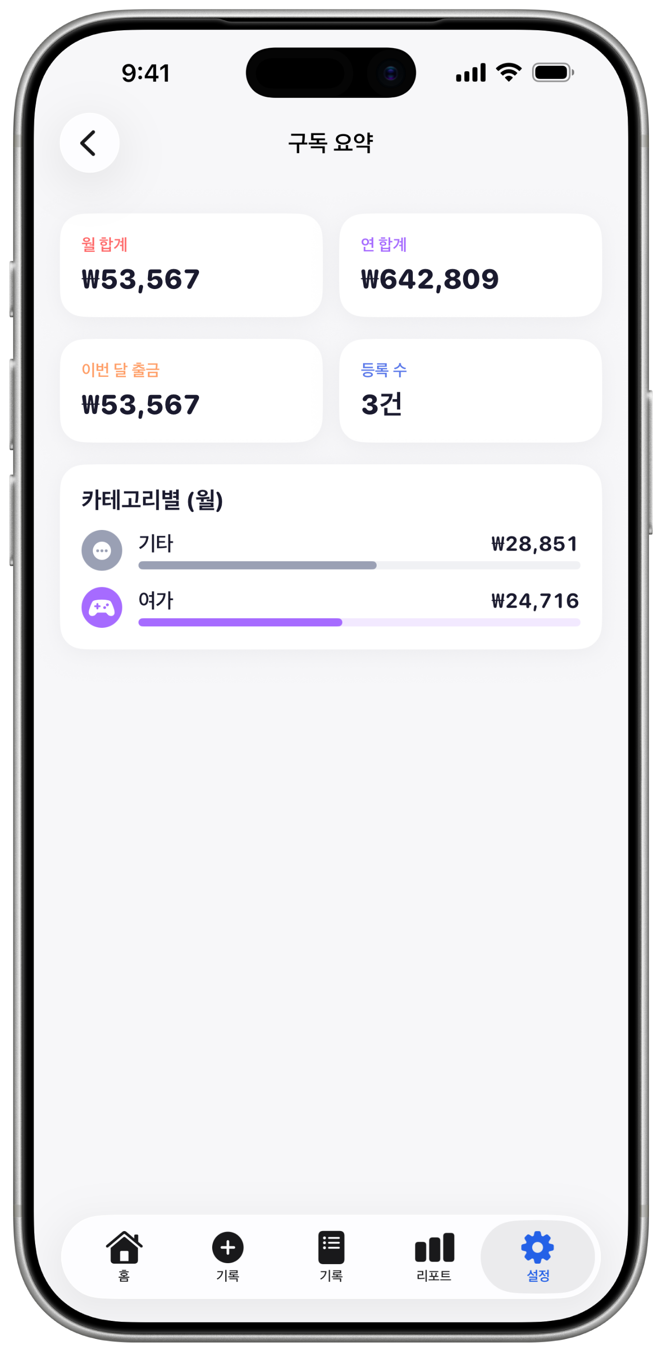 구독 요약 화면