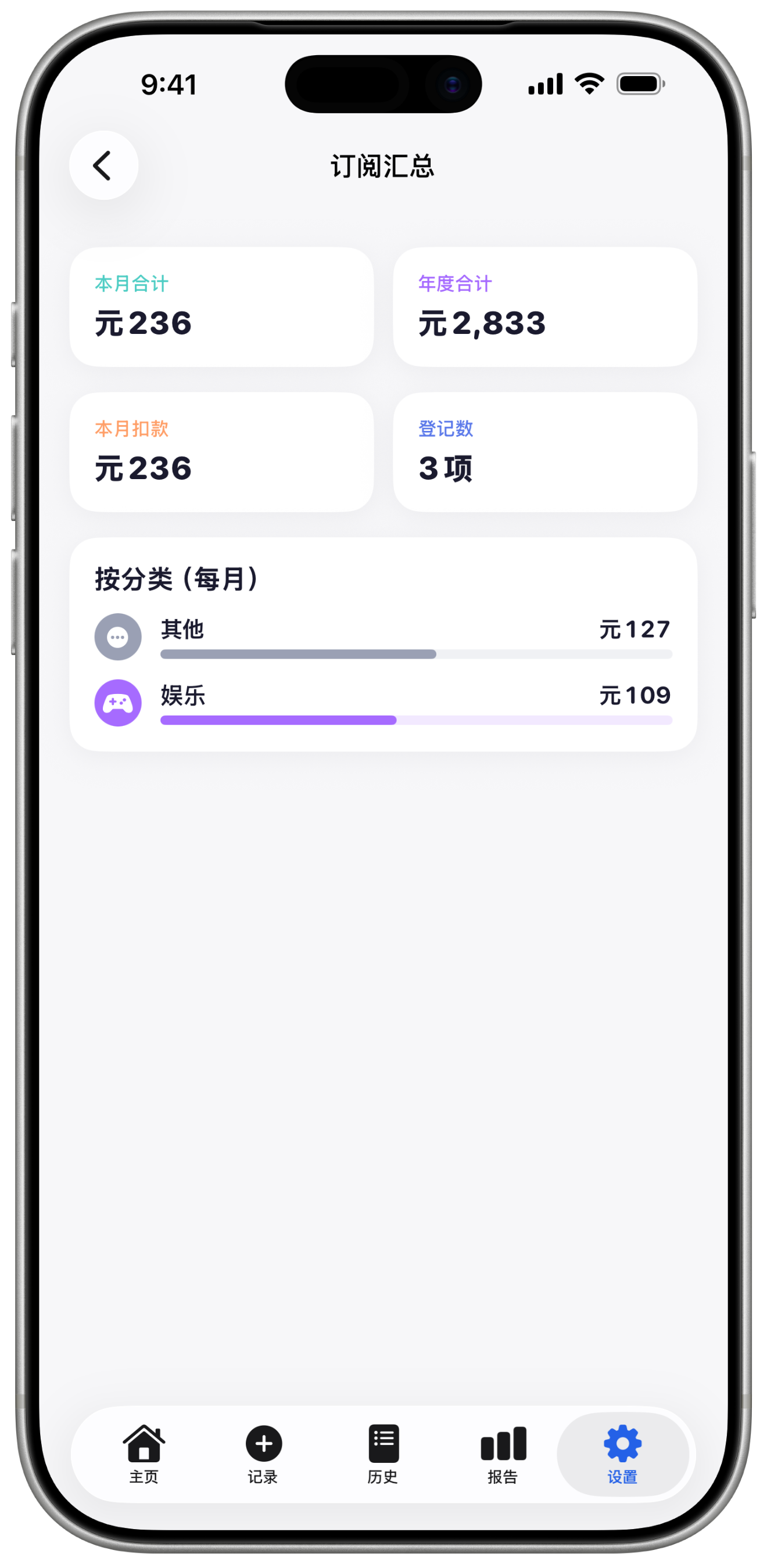 订阅汇总界面